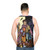 Unisex fantasy tank top with dragons and shadows design - men back
