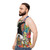 Colorful flower thrower pop art graphic on unisex tank top - men side