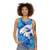 Unisex tuxedo guppy tank top with blue hydrangea floral design - women