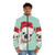 A cute and adorable Christmas llama wearing a green puffer jacket - men front