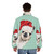 A cute and adorable Christmas llama wearing a green puffer jacket - men back