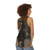 A stylish unisex tank top featuring a bay horse trotting in the autumn rain - women back