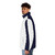 Navy blue and white half and half puffer jacket with nautical stripes - men side left