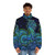 Colorful azure dragon puffer jacket with swirling, psychedelic design - men front