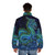 Colorful azure dragon puffer jacket with swirling, psychedelic design - men back