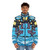 Cozy puffer jacket in a cosmic, blue design for mindful relaxation - men front