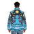 Cozy puffer jacket in a cosmic, blue design for mindful relaxation - men back