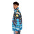 Cozy puffer jacket in a cosmic, blue design for mindful relaxation - men side left