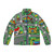 Children's puffer jacket with a playmat design featuring a back road and play cars