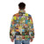 Children's puffer jacket featuring a stack of colorful books - men back