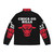 Chicago Bulls puffer jacket with vintage team logo and city skyline - Back