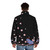 Soft, cozy puffer jacket with a beautiful cherry blossom and sea slug design - men back