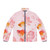 A puffer jacket featuring a vibrant cherry blossom and goldfish design