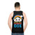 Unisex tank top with "We're All Gonna Die" funny sarcastic message and kawaii rainbow design - men back