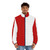 Cherry red and white color blocked puffer jacket - men front
