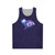 Whimsical unisex tank top with 'We Are All Mad Here' design featuring Alice in Wonderland's Cheshire Cat and night sky