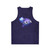 Whimsical unisex tank top with 'We Are All Mad Here' design featuring Alice in Wonderland's Cheshire Cat and night sky - Back