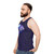 Whimsical unisex tank top with 'We Are All Mad Here' design featuring Alice in Wonderland's Cheshire Cat and night sky - men side