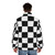Checkered puffer jacket with a geometric black and white pattern - men back