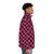 Checkerboard puffer jacket with a music note pattern in black and white - men side right