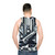 Unisex tank top with airplane silhouette and cloud prints - men back