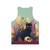 Spooky skull cat floral design unisex tank top - Back