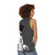 Skeleton chef graphic on a grey unisex tank top - women back