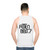 Unisex tank top with "Fetten Bass Schwarz" bass music graphic - men back