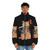 Catana puffer jacket with cat, samurai, and Japanese art design - men front