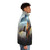 A vintage-style puffer jacket featuring a photomanipulated image of a cat in a space-themed design. - men side right
