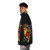 A cozy puffer jacket featuring a playful vampire cat design, perfect for cat lovers - men side left