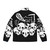 A stylish black puffer jacket featuring a cat skeleton design, perfect for embracing your dark side. - Back