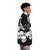 A stylish black puffer jacket featuring a cat skeleton design, perfect for embracing your dark side. - men side right