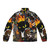 A vintage-inspired puffer jacket featuring a mythical cat from the legends of Burma