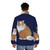 A vintage-inspired puffer jacket featuring a mythical cat from the legends of Burma - men back