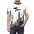 Model wearing stylish urban smog t-shirt with punk dark city design - men front