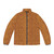 Leopard spotted puffer jacket in warm ochre and terra cotta colors
