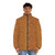 Leopard spotted puffer jacket in warm ochre and terra cotta colors - men front
