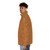 Leopard spotted puffer jacket in warm ochre and terra cotta colors - men side left