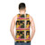 Retro unisex tank top with Mamas and Papas music theme - men back