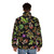 Carnivorous plants puffer jacket with black background - men back