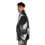Stylish black and white latex puffer jacket with a striking shallow depth of field effect - men side left
