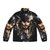 Captain Jack Sparrow inspired puffer jacket with distressed, splatter paint design
