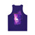Unisex tank top featuring the last unicorn in a lilac wood - Back