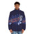 A cozy and stylish narwhal power puffer jacket in blue and purple - men front