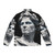 Caesar Puffer Jacket featuring iconic Roman general statue design in black and white - Back