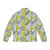 A puffer jacket featuring a photo montage of budgies (parakeets) wearing hats - Back