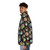 A puffer jacket featuring a photo montage of budgies (parakeets) wearing hats - men side left