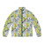 Budgie parakeet puffer jacket with vibrant parakeet pattern design