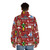 Buddy the Elf Collage Puffer Jacket with Red Background - men back